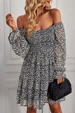 Black Off the Shoulder Printed Long Sleeves Summer Dress