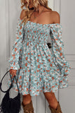 Black Off the Shoulder Printed Long Sleeves Summer Dress