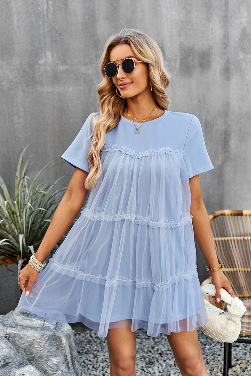 Load image into Gallery viewer, White Tulle Short Sleeves Short Casual Dress