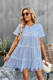 White Tulle Short Sleeves Short Casual Dress