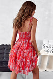 White Floral Printed Spaghetti Straps Short Summer Dress