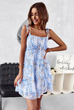 White Floral Printed Spaghetti Straps Short Summer Dress