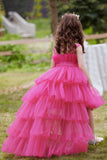 A Line Removable Hot Pink Girl's Party Dress