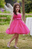 A Line Removable Hot Pink Girl's Party Dress