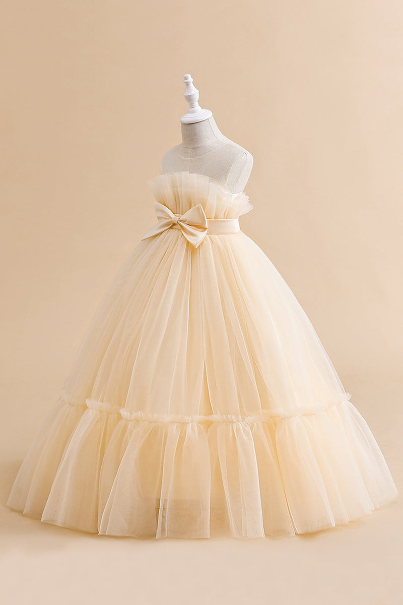 Load image into Gallery viewer, Green Strapless Tulle A Line Flower Girl Dress with Bow