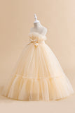 Green Strapless Tulle A Line Flower Girl Dress with Bow