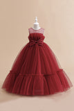 Green Strapless Tulle A Line Flower Girl Dress with Bow