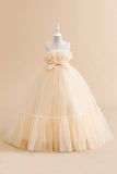 Green Strapless Tulle A Line Flower Girl Dress with Bow