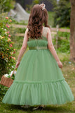 Green Strapless Tulle A Line Flower Girl Dress with Bow