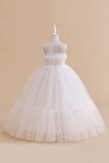 Green Strapless Tulle A Line Flower Girl Dress with Bow