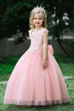 White Weeding Flower Girl Dress with Bow