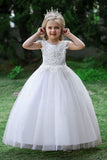 White Weeding Flower Girl Dress with Bow