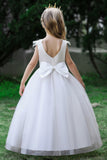 White Weeding Flower Girl Dress with Bow