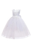 White Weeding Flower Girl Dress with Bow