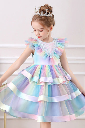 Rainbow Tulle Layered Girl's Party Dress