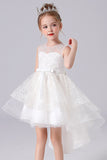 White High-low Flower Girl Dress with Bow