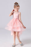 White High-low Flower Girl Dress with Bow