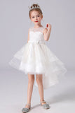 White High-low Flower Girl Dress with Bow