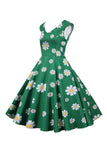 Sleeveless Printed Yellow 1950s Dress