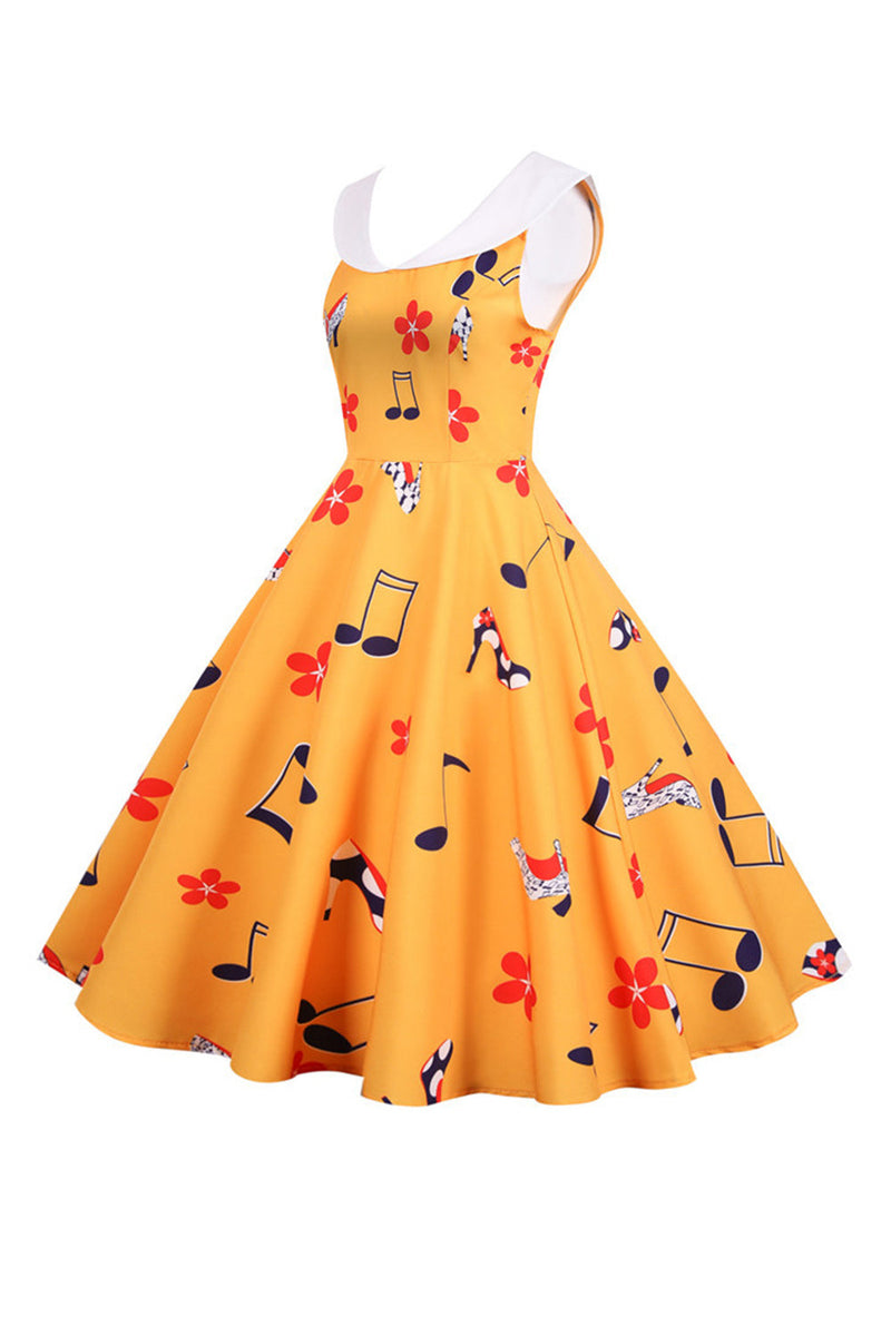 Load image into Gallery viewer, Printed Sleeveless Yellow Vintage Dress