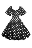 Polka Dots White Vintage Dress with Short Sleeves