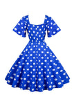 Polka Dots White Vintage Dress with Short Sleeves