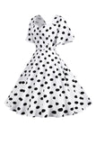 Polka Dots White Vintage Dress with Short Sleeves