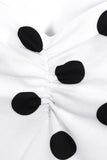 Polka Dots White Vintage Dress with Short Sleeves