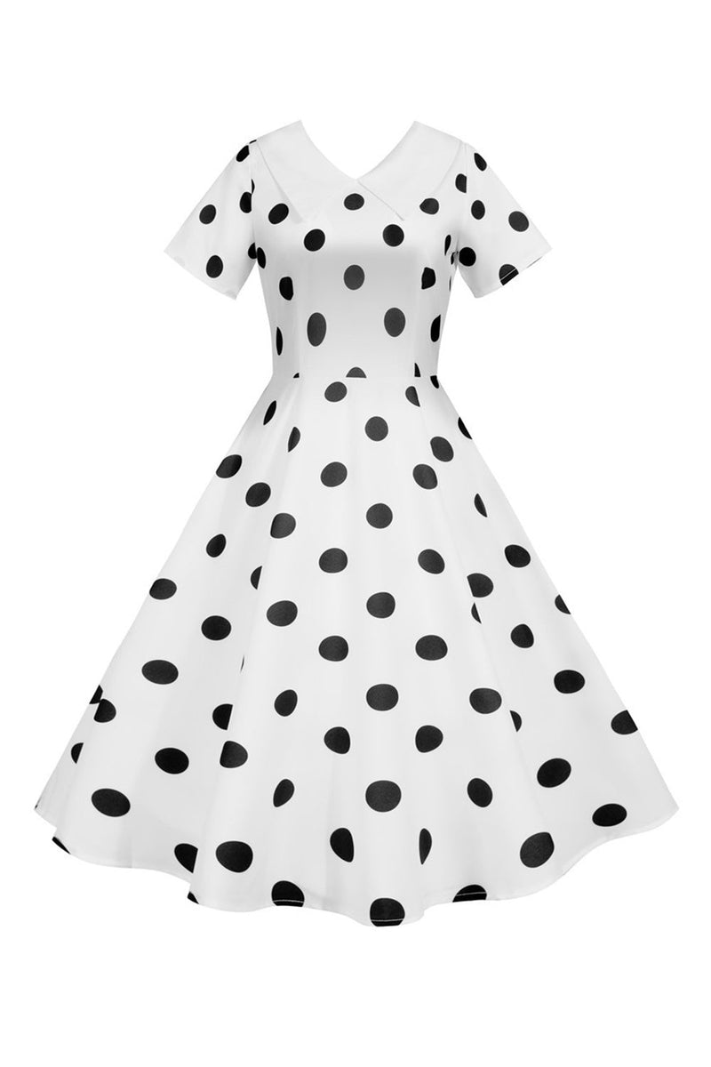 Load image into Gallery viewer, Polka Dots Yellow Vintage Dress with Short Sleeves
