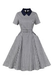 Plaid Black Vintage Dress with Sleeves