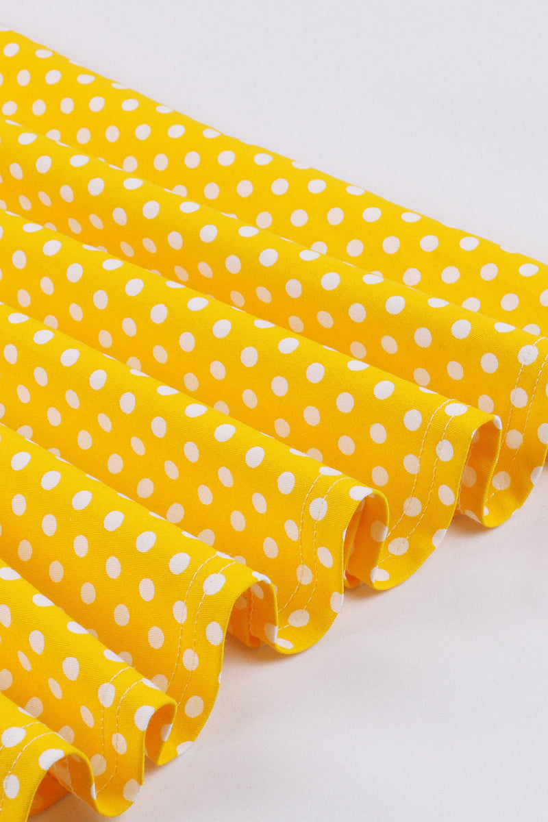 Load image into Gallery viewer, Yellow Polka Dots Square Neck Vintage Dress