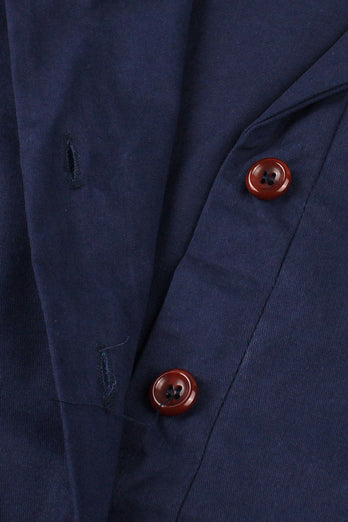 Navy Short Sleeves Button 1950s Dress