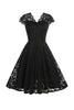 Load image into Gallery viewer, V Neck Black Lace Hepburn Style 1950s Dress