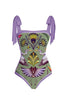 Load image into Gallery viewer, Purple One Piece Printed Swimwear with Beach Skirt