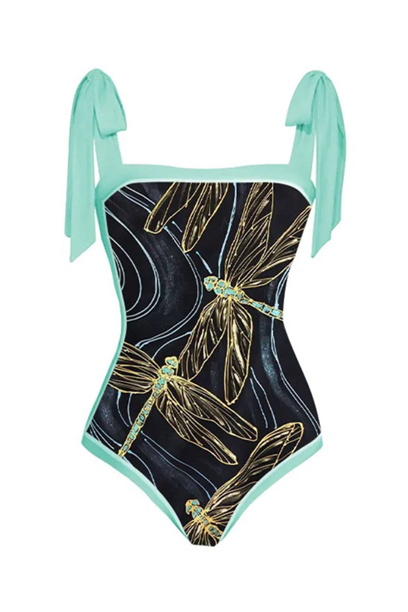 Load image into Gallery viewer, Green Printed One Piece Beach Swimwear with Beach Skirt