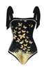 Load image into Gallery viewer, Black One Piece Printed Butterflies Swimwear with Beach Skirt
