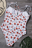 White One Piece Printed Swimwear with Strawberries