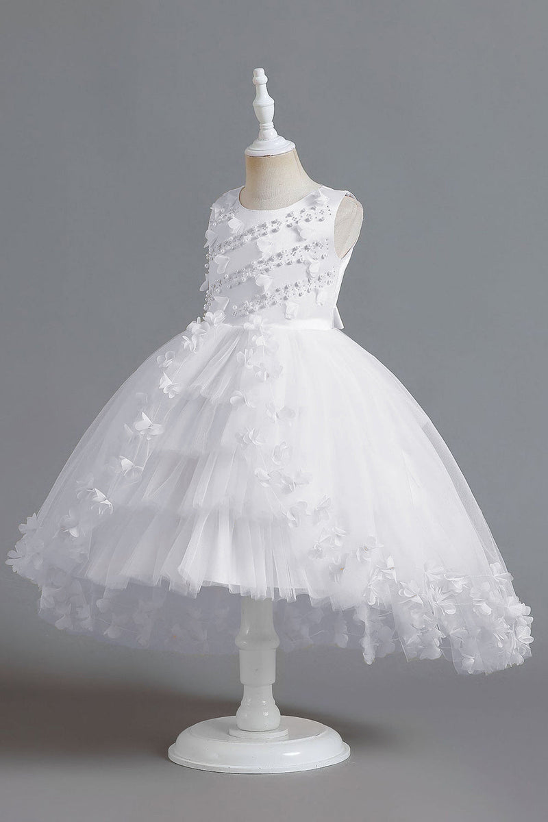 Load image into Gallery viewer, Champagne Beading High Low Butterfly Girls Dresses