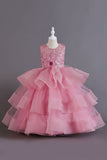 A Line Tulle Burgundy Sleeveless Girls Dresses With Bow