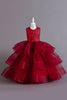 Load image into Gallery viewer, A Line Tulle Burgundy Sleeveless Girls Dresses With Bow