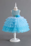Royal Blue Sleeveless A Line Girls Dresses With 3D Flowers