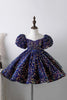 Load image into Gallery viewer, Blue A Line Puff Sleeves Sequins Girls Dresses