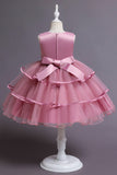 Pink A Line Appliques Sleeveless Round Neck Girls Dresses