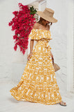 Yellow Printed Off the Shoulder Long Summer Dress