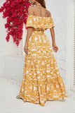 Yellow Printed Off the Shoulder Long Summer Dress