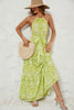 Load image into Gallery viewer, Green Printed Halter Long Summer Dress With Belt
