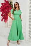 Green Short Sleeves Tea Length Summer Dress