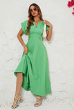 Green Short Sleeves Tea Length Summer Dress