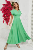 Green Short Sleeves Tea Length Summer Dress