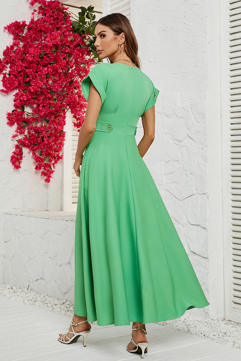 Load image into Gallery viewer, Green Short Sleeves Tea Length Summer Dress